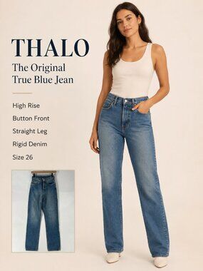 THALO The Original True Blue High Rise Button Front Straight Leg Jean Size 26